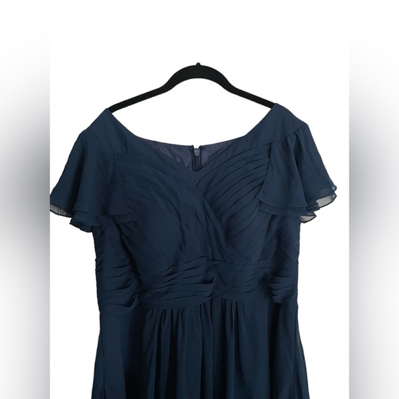 AZAZIE HADLEY A-Line Pleated Chiffon Knee-Length Dress Dark Navy custom size - Picture 7 of 15